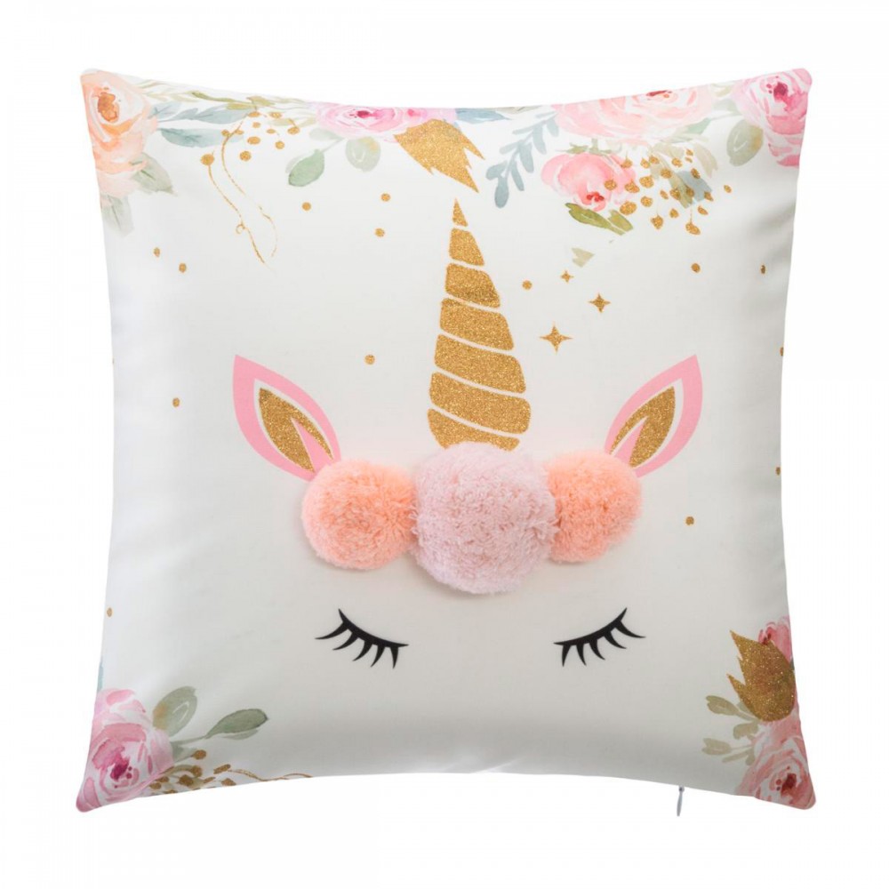 cojin-unicornio-pompones-40cm Cojín Unicornio infantil con pompones - Imagen 1