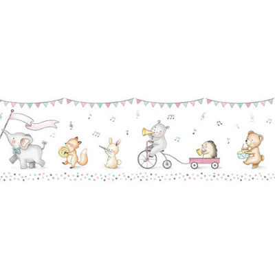 Cenefa autoadhesiva Little Parade rosa y mint