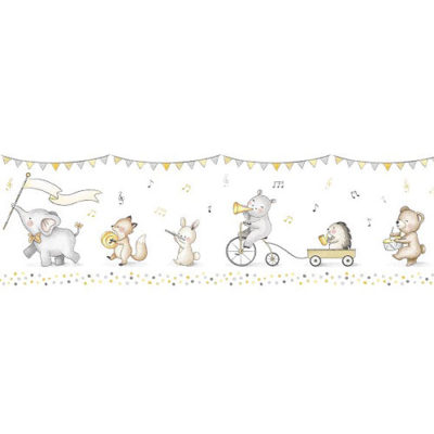 Cenefa autoadhesiva Little Parade gris y mostaza