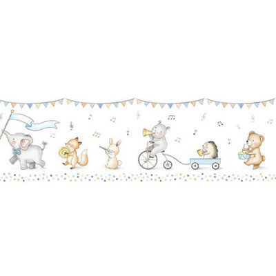 Cenefa autoadhesiva Little Parade azul y beige