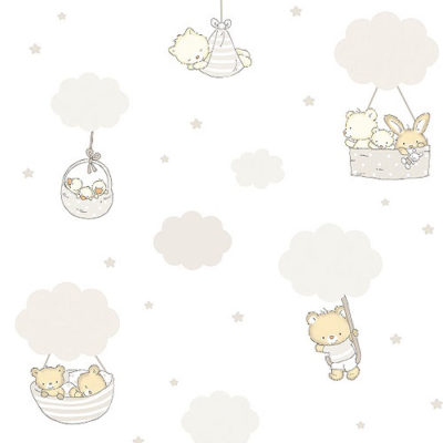 Papel pintado infantil Ballons gris y beige