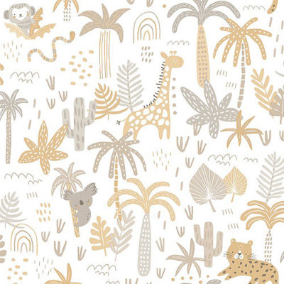 Papel pintado infantil Safari beige y mostaza