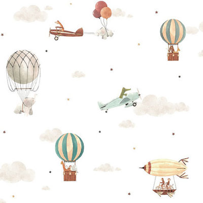 Papel pintado infantil Travel friends gris