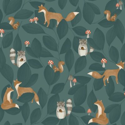 Papel pintado Woodland Friends azul tinta
