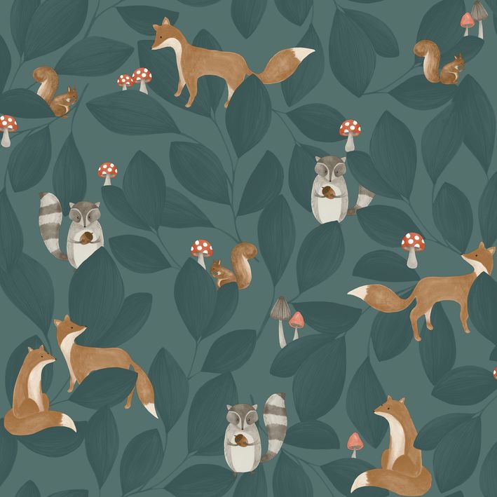 CASADECO_88276815(1) Papel pintado Woodland Friends azul tinta - Imagen 1