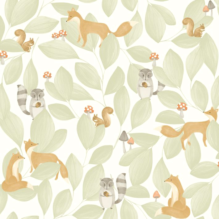 CASADECO_88277253(1) Papel pintado Woodland Friends verde almendra - Imagen 1