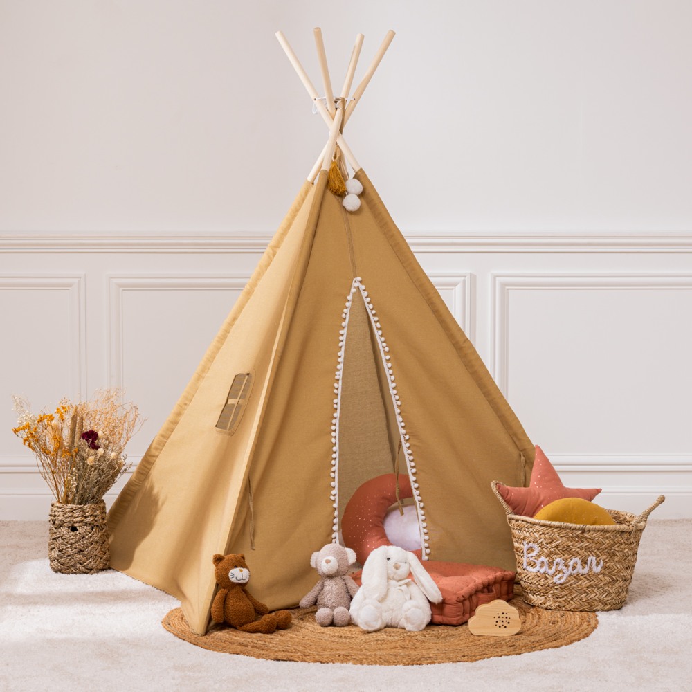 tipi mostaza para niños 01 Casita tipi infantil Wapi Ocre - Imagen 1
