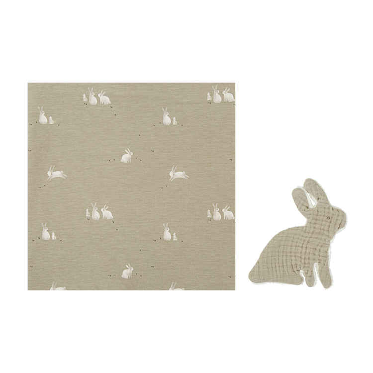 566522VM Muselina de bambú con Dou dou Bunny verde musgo - Imagen 1
