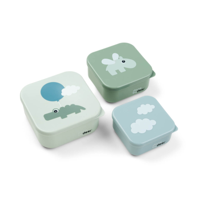 Set de 3 cajitas para alimentos Happy Clouds verde