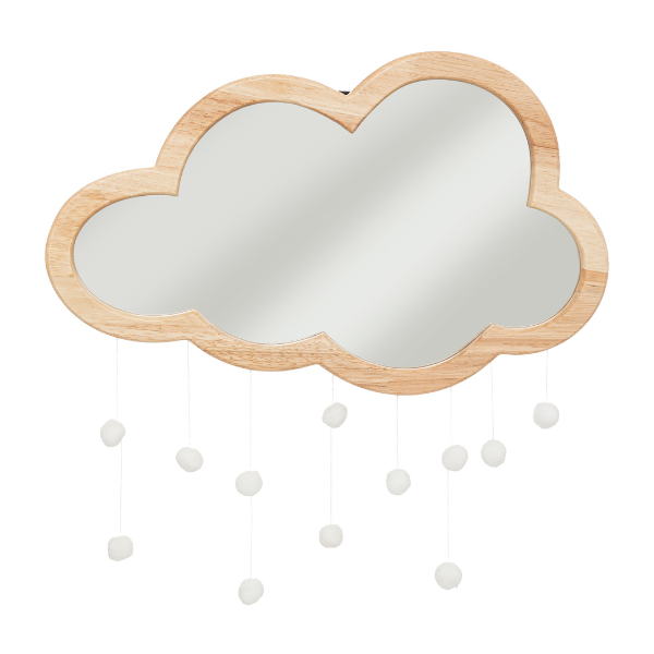 Diseño sin título (58) Espejo infantil de madera nube con pompones - Imagen 1