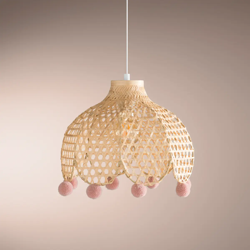 Children-s-bamboo-hanging-lamp-H22cm Lámpara infantil colgante de bambú con pompones - Imagen 1