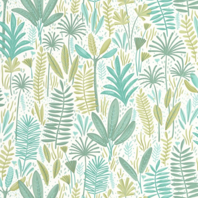 Papel pintado Les Mini Mondes - Hierbas Florales Verde