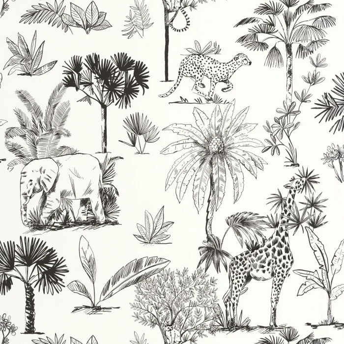 105739090 Papel pintado Les Mini Mondes - Savane Blanco y Negro - Imagen 1