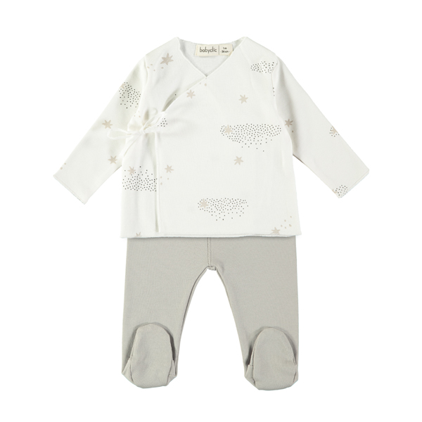 Primera-puesta-Starry---babyclic Conjunto de jubón y polaina Starry night blanco 0 meses - Imagen 1