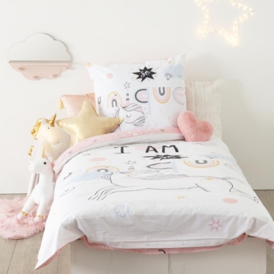 Funda nórdica infantil de cama reversible Unicornio