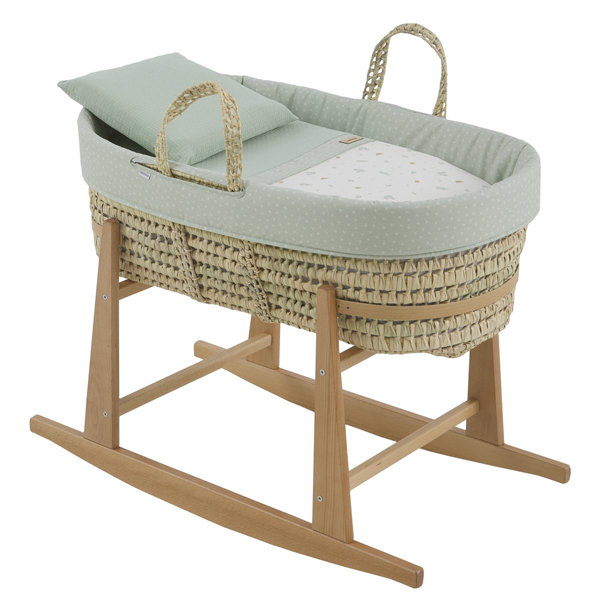 54521 Moisés de palma con patas madera natural Ardi verde - Imagen 1