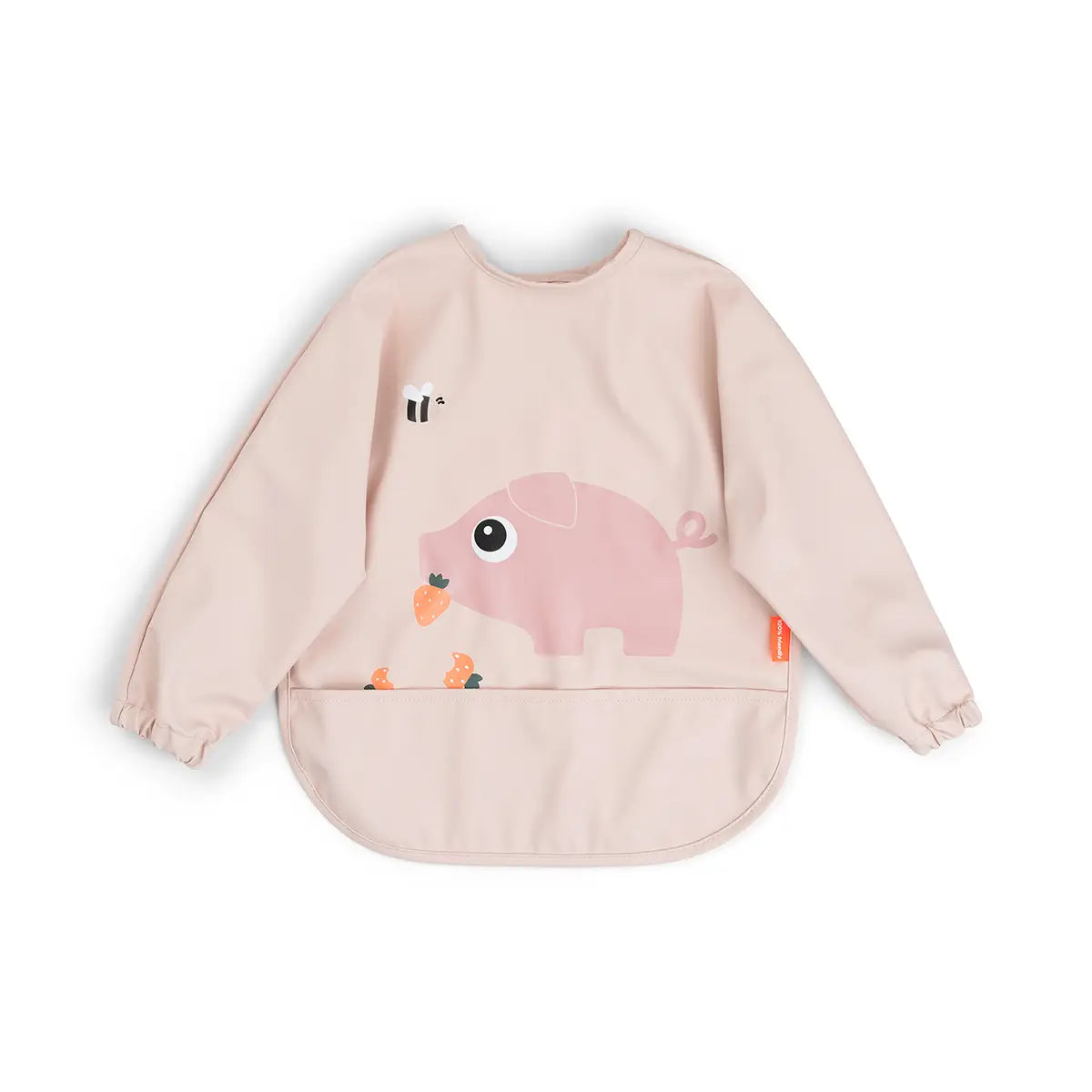 Sleeved-pocket-bib-Tiny-farm-Powder-Front-PS Babero con bolsillo y mangas Tiny Farm rosa - Imagen 1