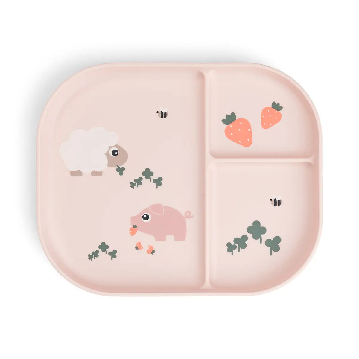 Foodie-compartment-plate-Tiny-farm-Powder-Front-PS Plato infantil con compartimentos Tiny Farm Rosa - Imagen 1