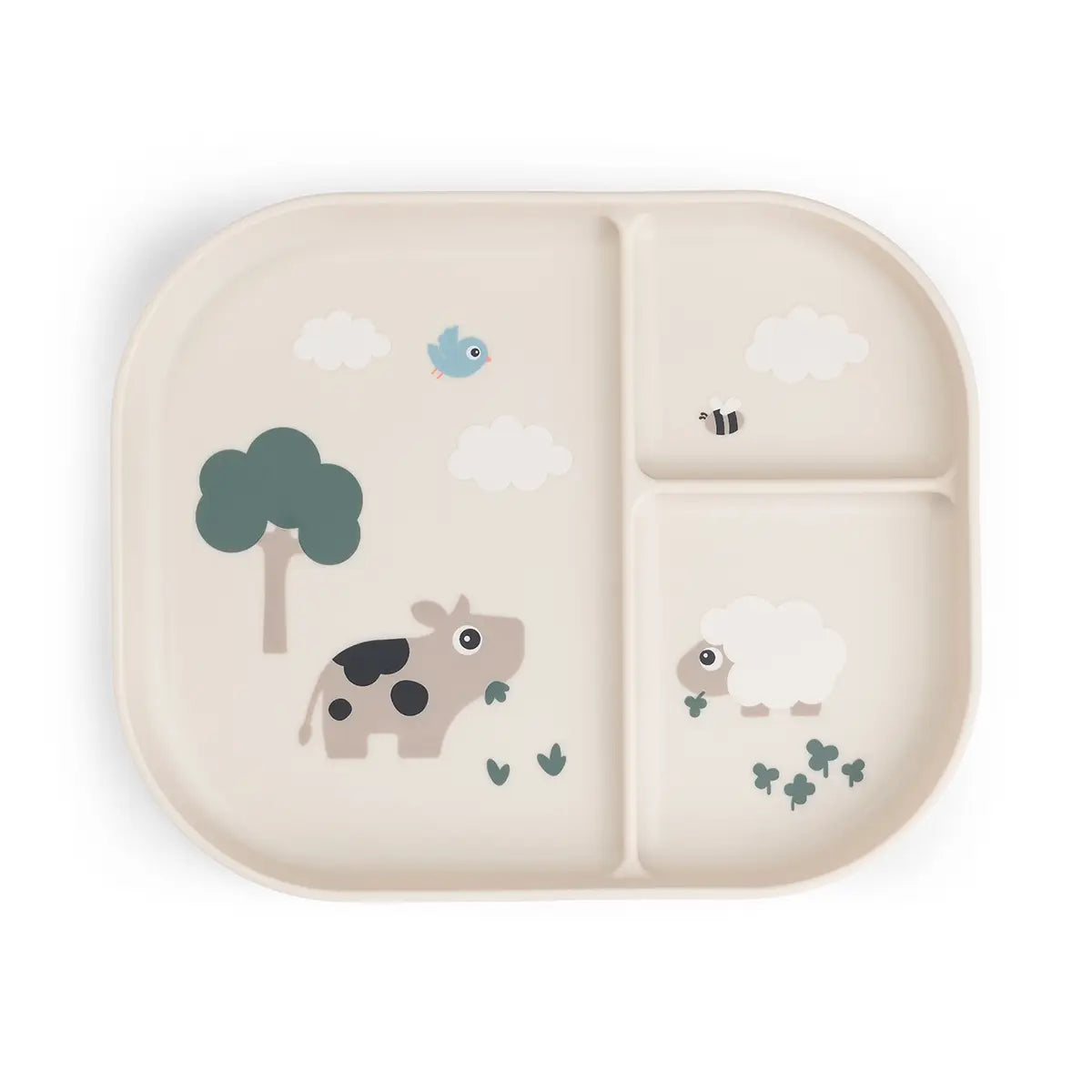 Foodie-compartment-plate-Tiny-farm-Sand-Front-PS Plato infantil con compartimentos Tiny Farm Arena - Imagen 1