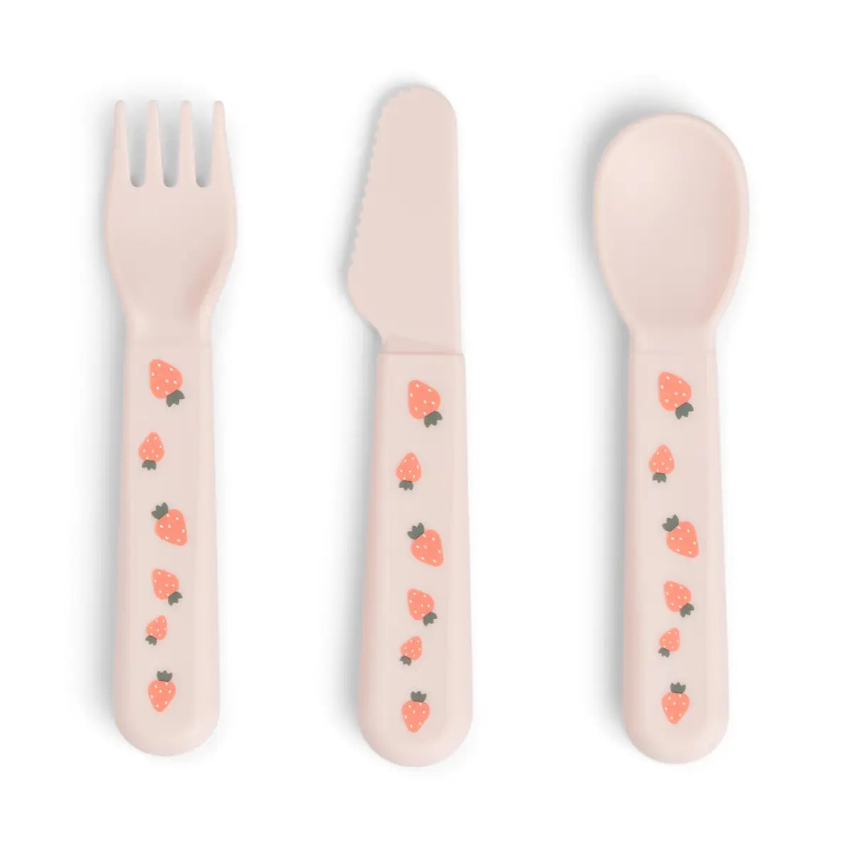Foodie-cutlery-set-Tiny-farm-Powder-Front-PS (1) Pack de 3 cubiertos infantiles Tiny Farm Rosa - Imagen 1