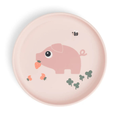 Plato infantil redondo Tiny Farm Rosa