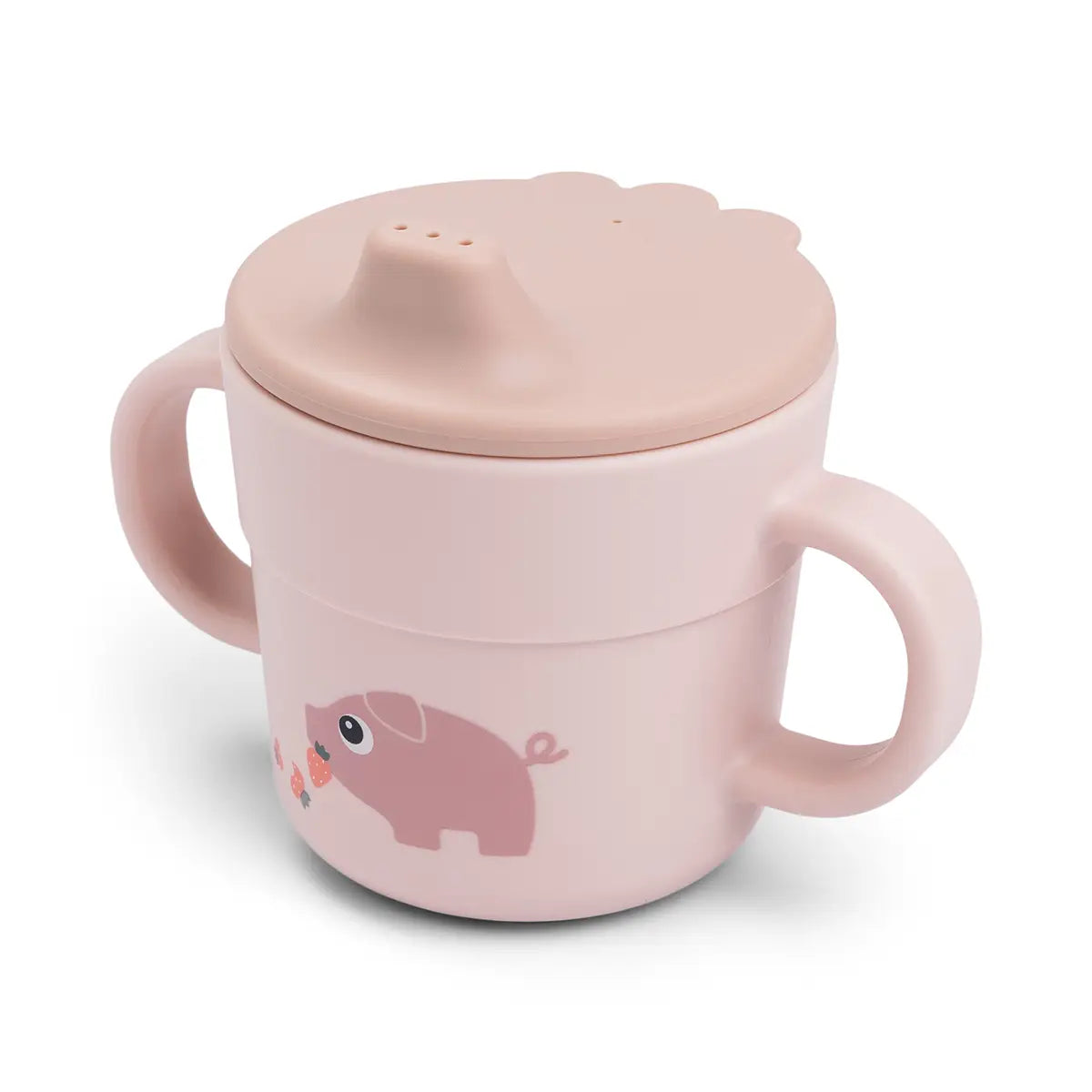 Foodie-spout-cup-Tiny-farm-Powder-Front-PS Taza para niños con asas Tiny Farm Rosa - Imagen 1