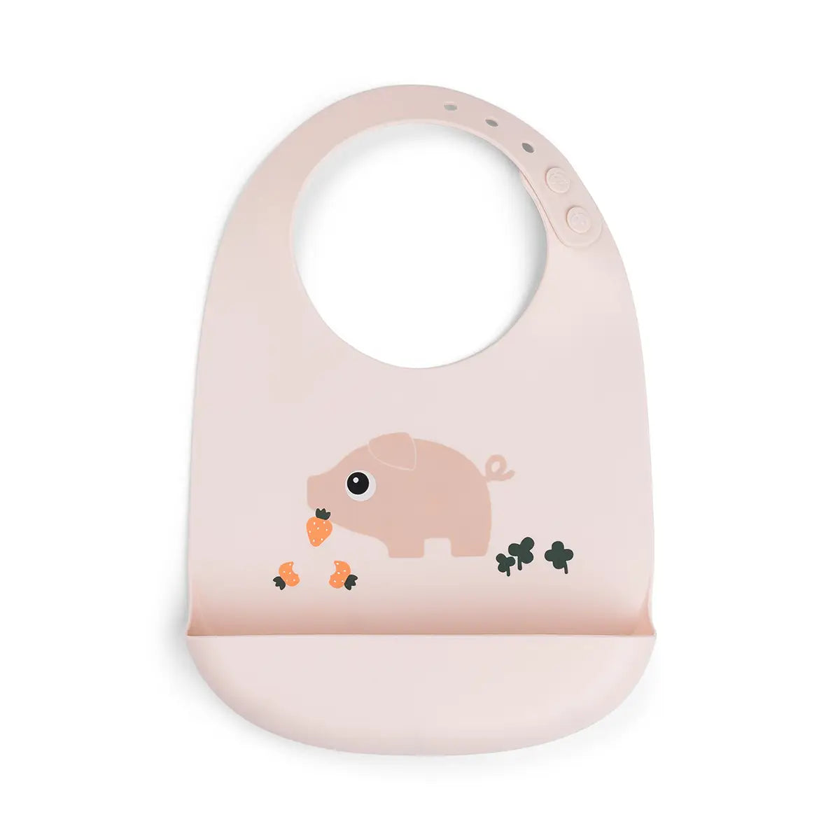 Silicone-bib-Pigee-Powder-Front-PS Babero de silicona Tiny Farm Rosa - Imagen 1