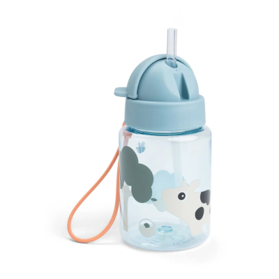 Botella infantil con caña 280 ml. Tiny Farm Azul