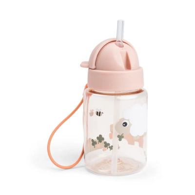 Botella infantil con caña 280 ml. Tiny Farm Rosa