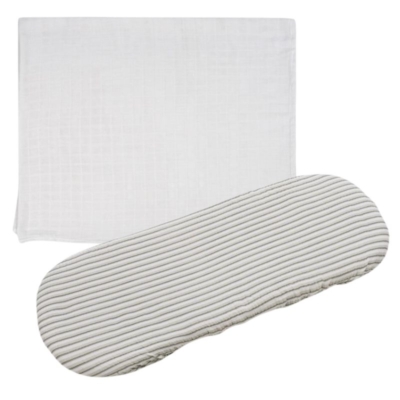 Set de Sábana bajera ajustable para capazo + muselina Botton Raya