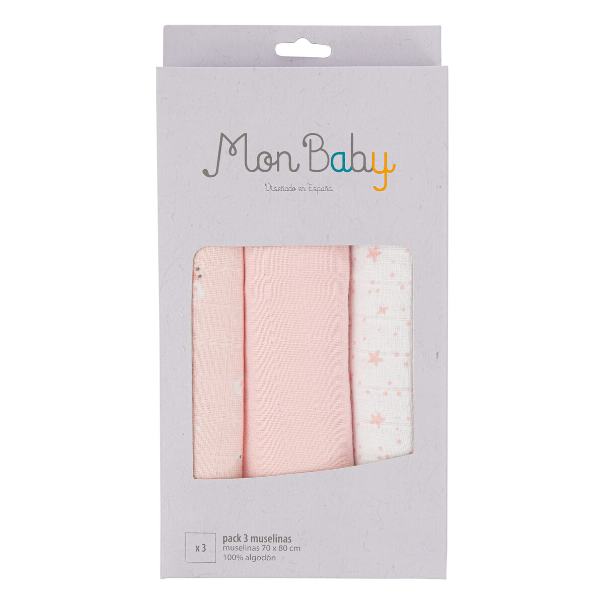 54FU00002351-2 Pack de 3 muselinas de algodón stars rosa - Imagen 1