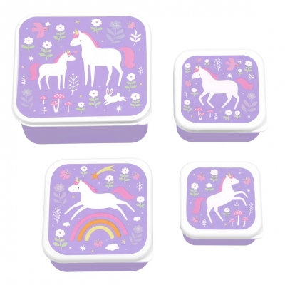 Set de 4 cajitas para alimentos Unicornios