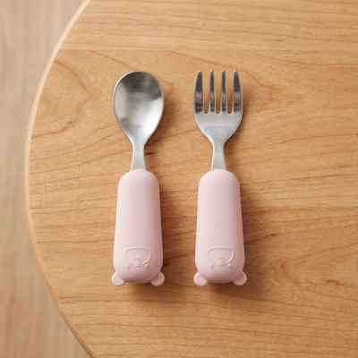 Set de cubiertos cuchara y tenedor Yum rosa