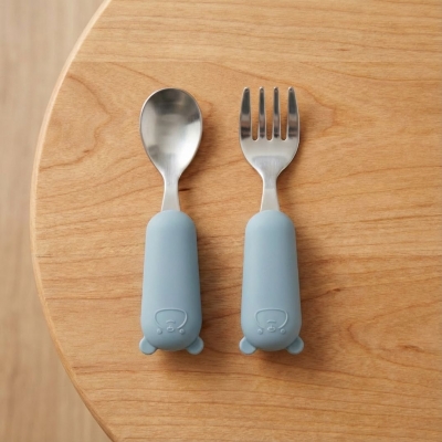 Set de cubiertos cuchara y tenedor Yum azul