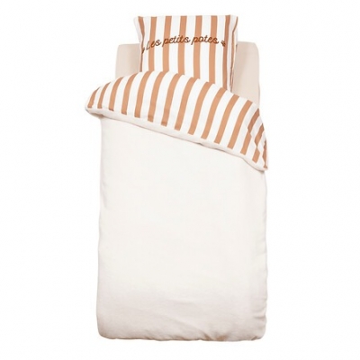 Funda nórdica infantil de cama reversible Rayas Beige