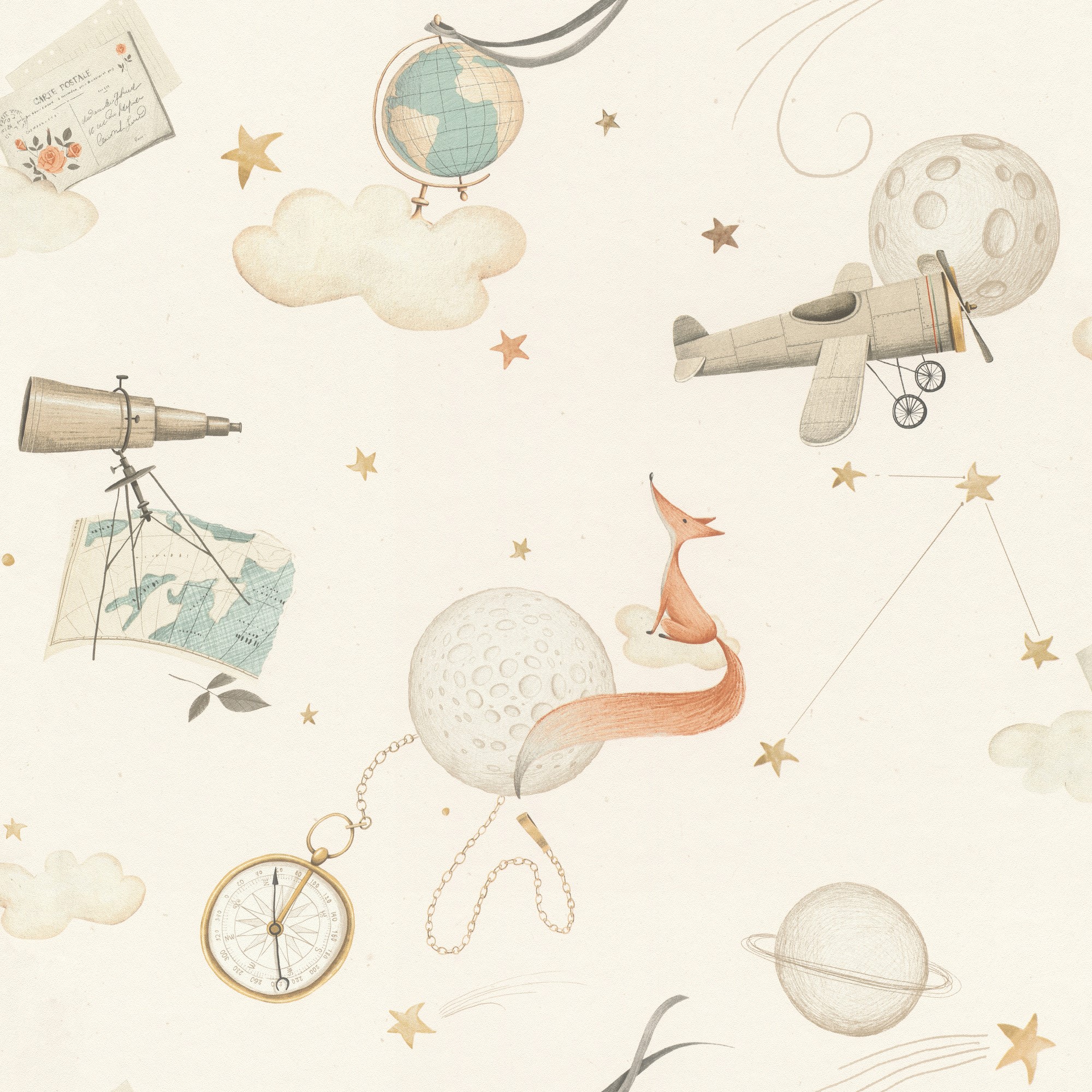009 BAM Papel pintado aventuras en el espacio blanco - Imagen 1