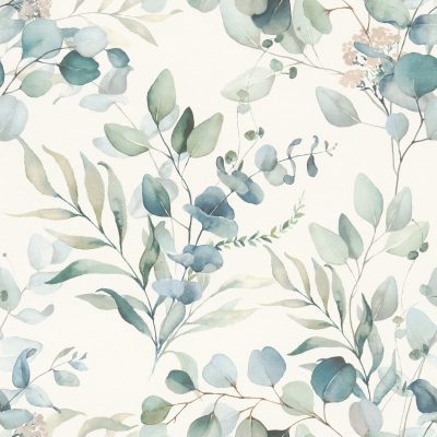 Papel pintado hojas acuarela verde
