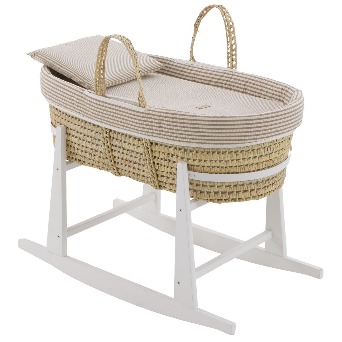 55643 Moisés de palma con patas madera blanco Derby beige - Imagen 1