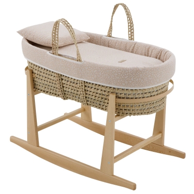 Moisés de palma con patas madera natural Rustic rosa