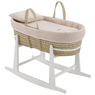 Moisés de palma con patas madera blanco Rustic rosa