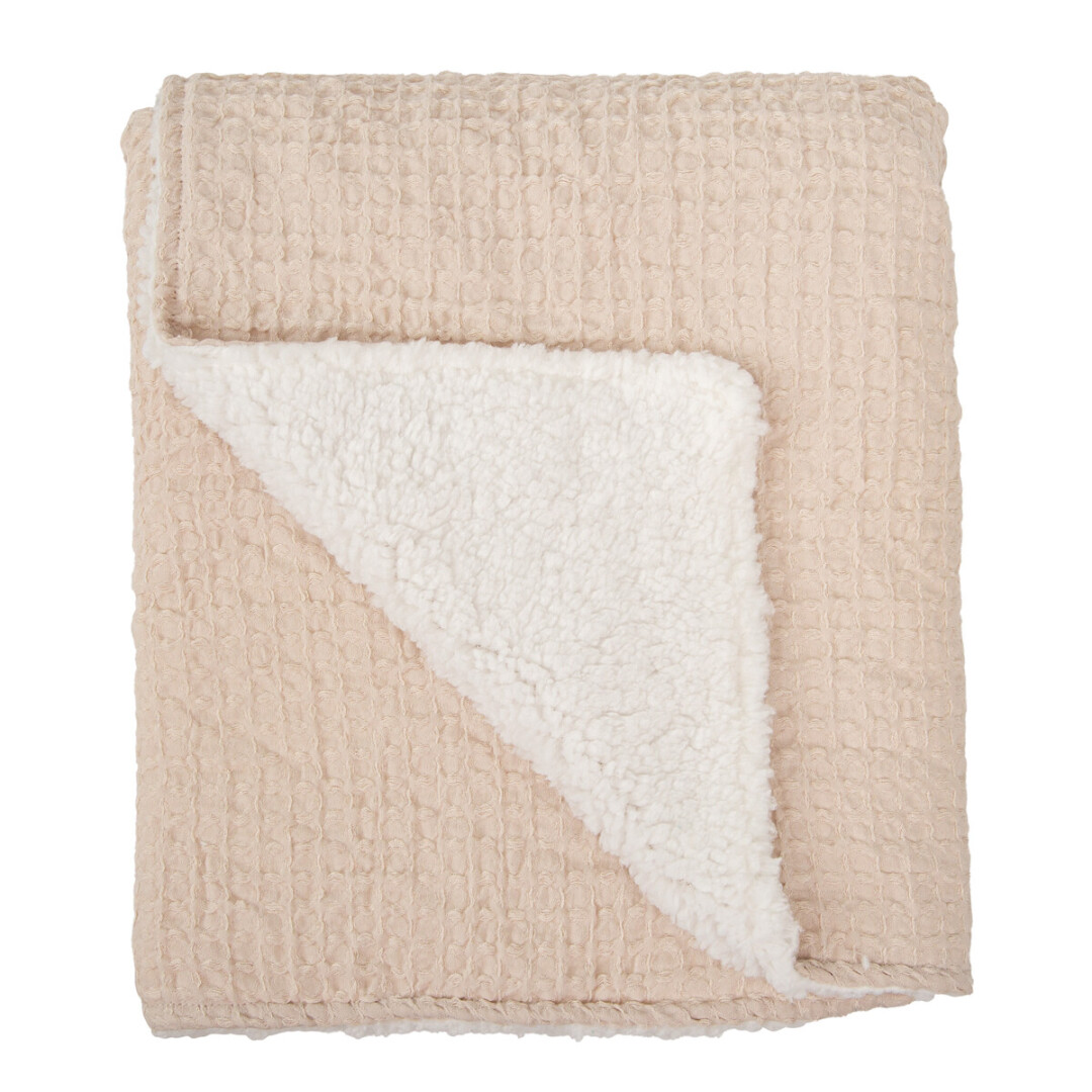 54FU00002175 Manta Waffle con sherpa gris beige - Imagen 1