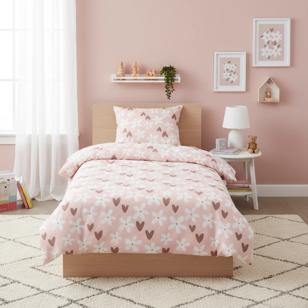 gemini-2.5-flash-image_coloca_esta_funda_nordica_infantil_en_una_habitación_con_su_cama_y_combina_los_-0 (4) Funda nórdica infantil de cama Hearts and Flowers - Imagen 1