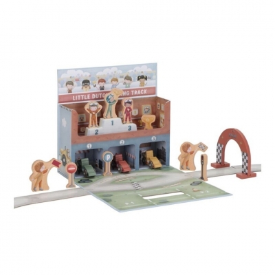 Caja de juego con pista de carreras