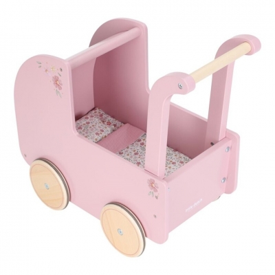 Carro de madera para muñecas rosa