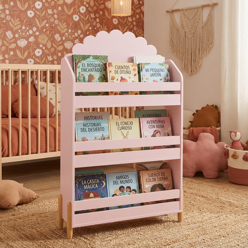 freepik__coloca-esta-estanteria-infantil-de-madera-en-una-e__40761 Mueble biblioteca infantil Doucer Flor rosa - Imagen 1