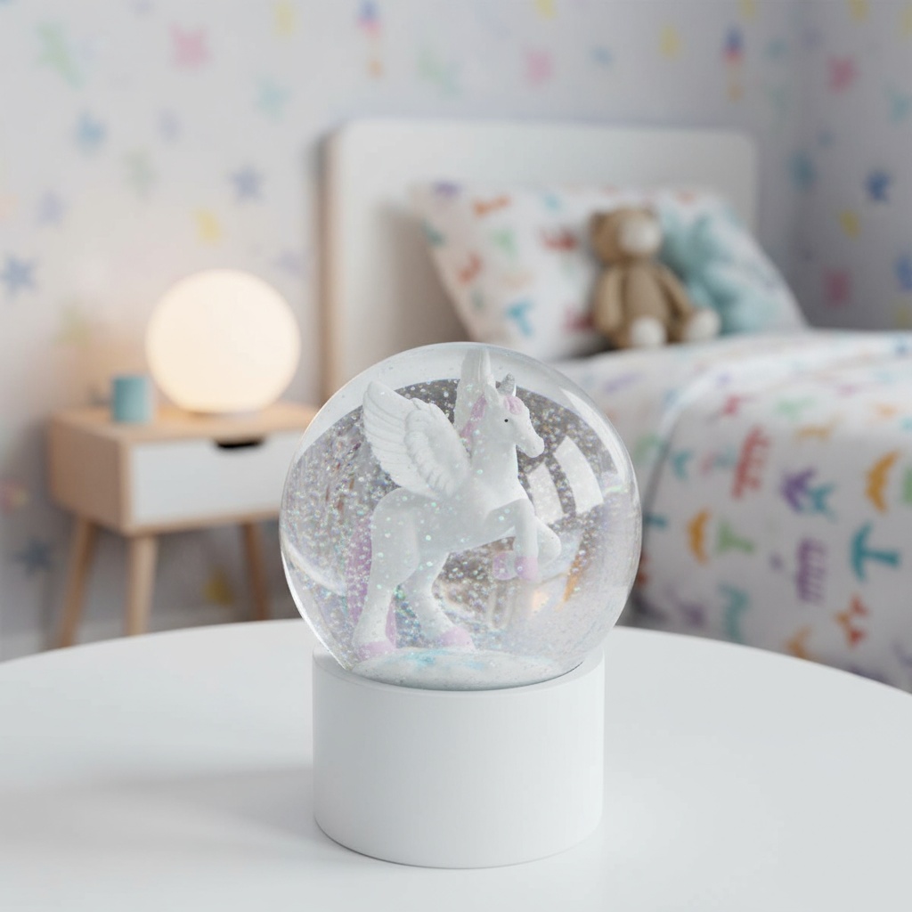 gemini-2.5-flash-image_coloca_esta_bola_de_nieve_infantil_en_una_habitacion_infantil_en_primer_plano_qu-2 (1) Bola de nieve infantil unicornio - Imagen 1