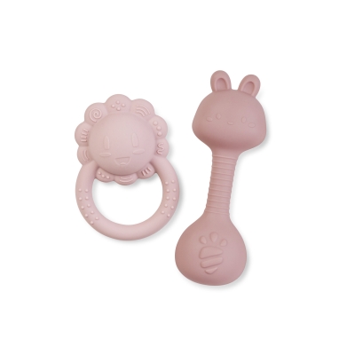 Set de dos mordedores con sonajero Blossom pink
