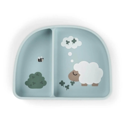 Plato con dos compartimentos Tiny Farm azul