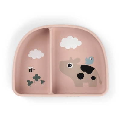 Plato con dos compartimentos Tiny Farm rosa