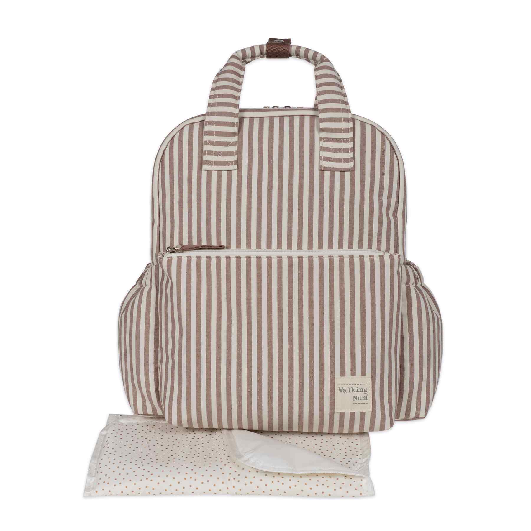1120800670_a Mochila maternal Praliné Rayas moka - Imagen 1